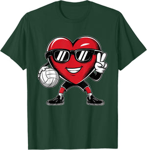 Heart Playing Volleyball Valentines Day Kids Boys Girls T-Shirt - T-Shirt | Forest