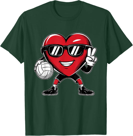 Heart Playing Volleyball Valentines Day Kids Boys Girls T-Shirt - T-Shirt | Forest