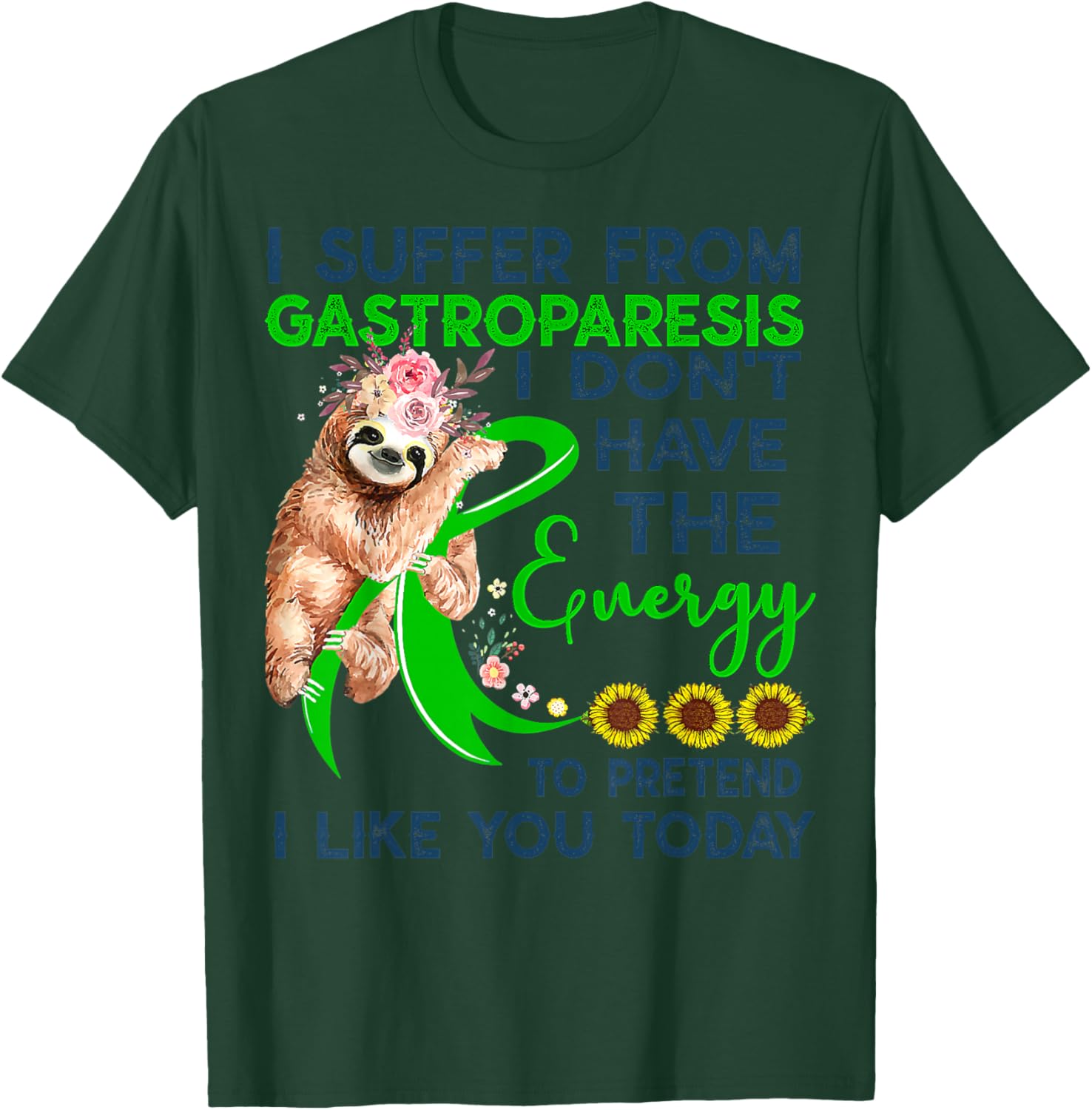Gastroparesis sloth vintage awareness Shirt warrior support T-Shirt - T-Shirt | Forest