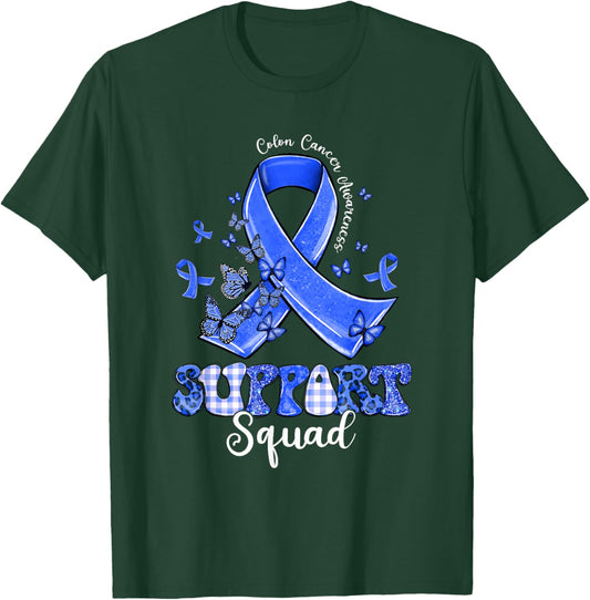 Support Squad Dark Blue Ribbon Butterfly Colon Cancer T-Shirt - T-Shirt | Forest