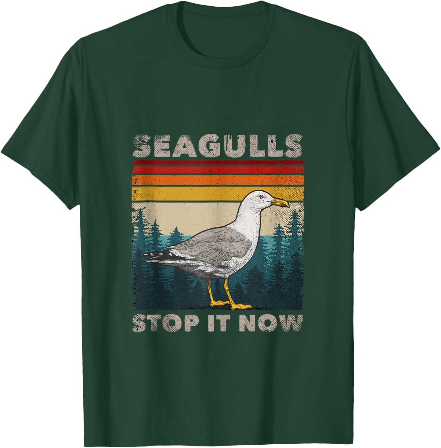 Funny Seagulls Stop It Now Bird Lover 80s Retro Seagull T-Shirt - T-Shirt | Forest