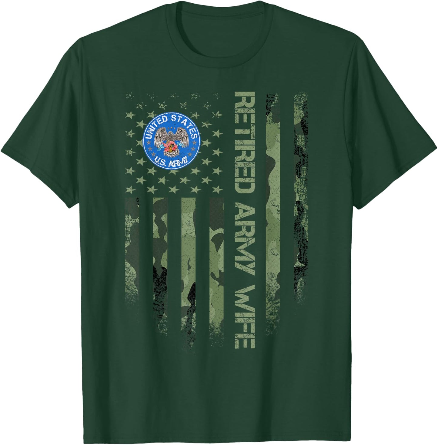 Vintage USA American Camo Flag Retired US Army Veteran Wife T-Shirt - T-Shirt | Forest
