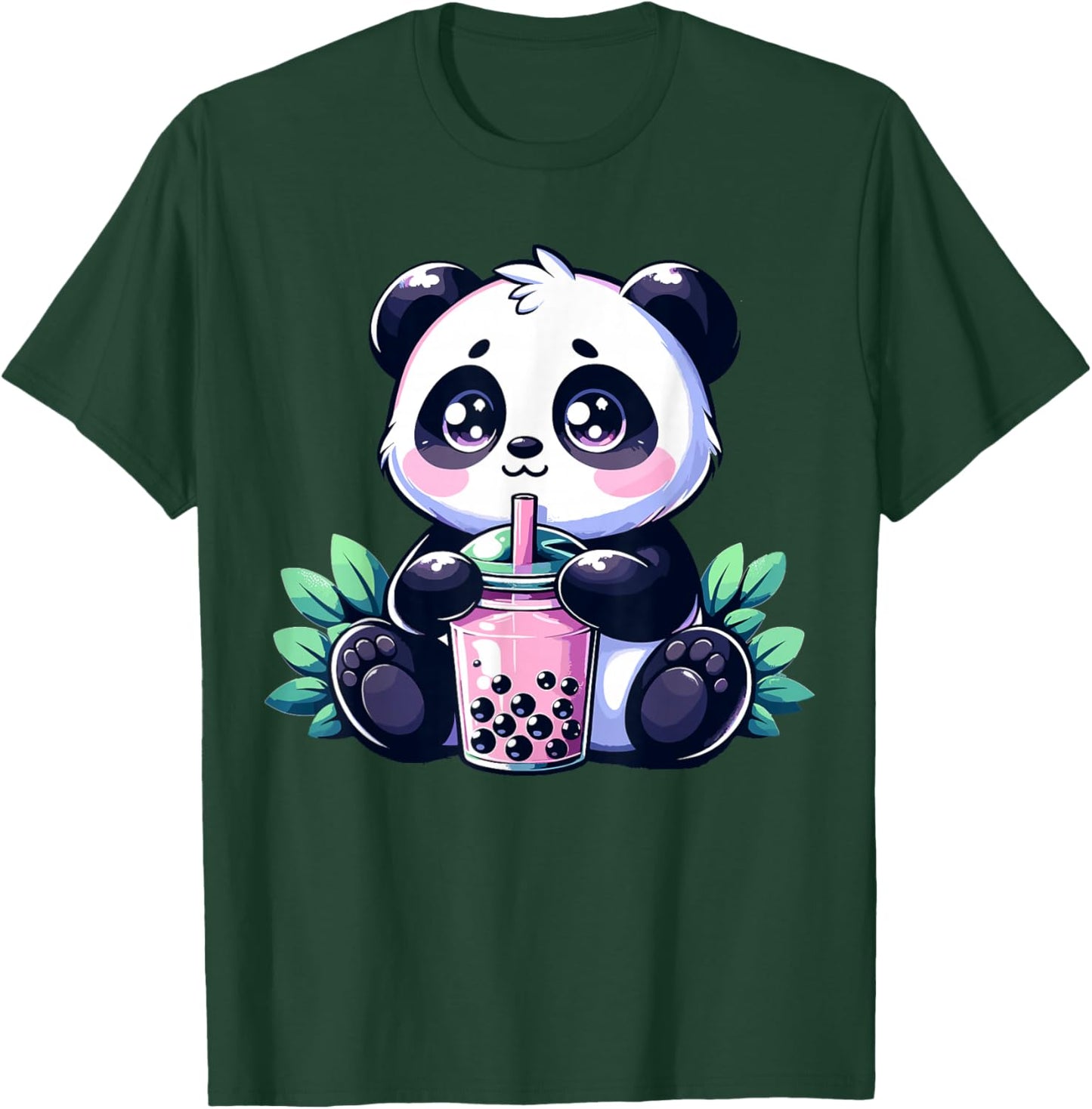 Kawaii Cute Anime Panda Drinking Bubble Tea Boba Tea Panda T-Shirt - T-Shirt | Forest