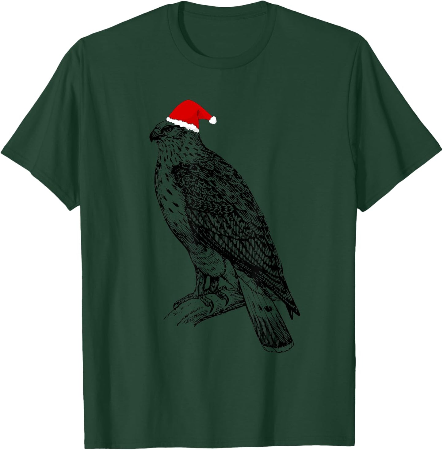 Christmas Hawk in Santa Hat Ornithology Hawk Bird T-Shirt - T-Shirt | Forest