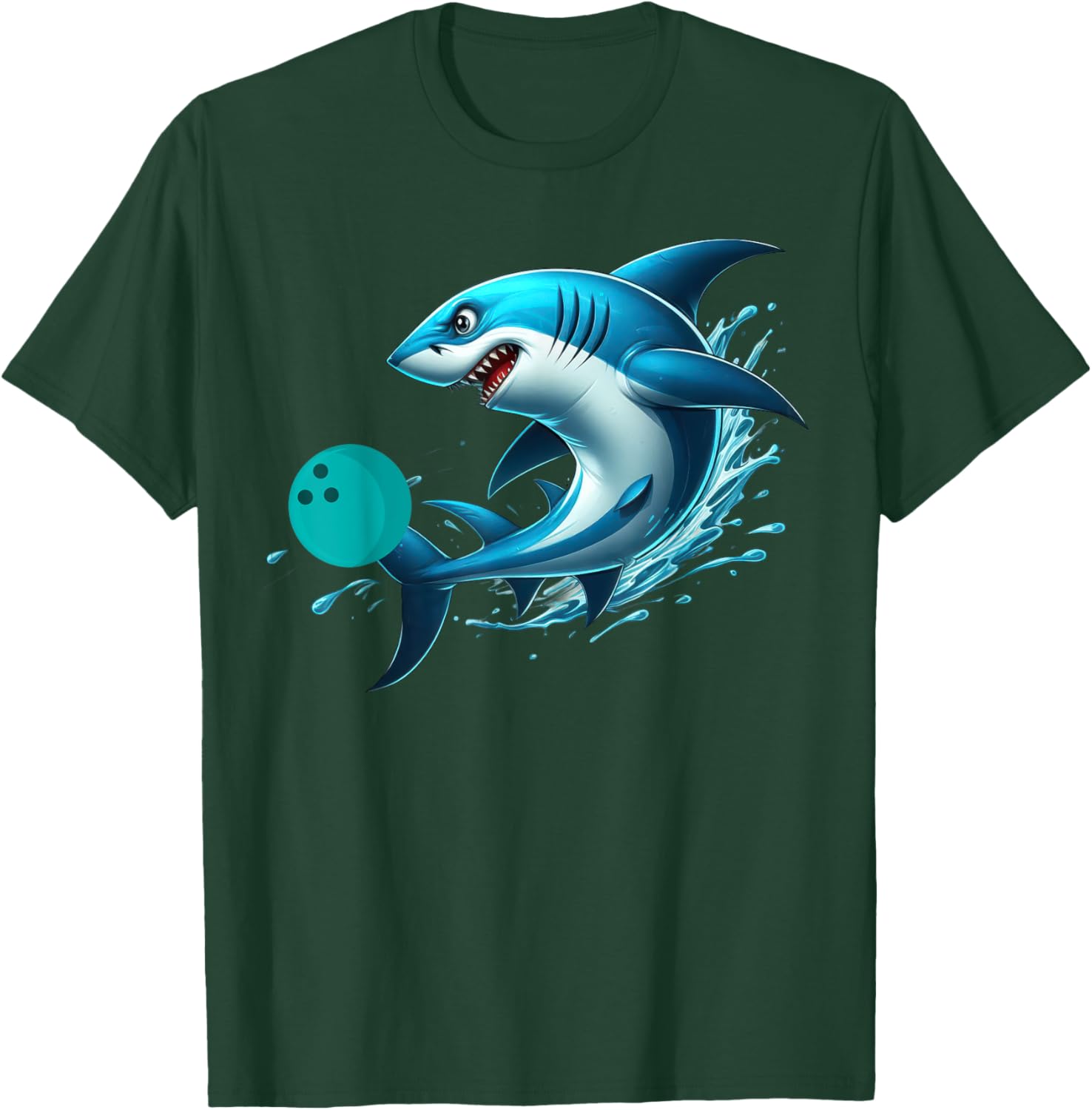 Funny Bowling Graphic Bowling Shark Playing Bowling T-Shirt - T-Shirt | Forest
