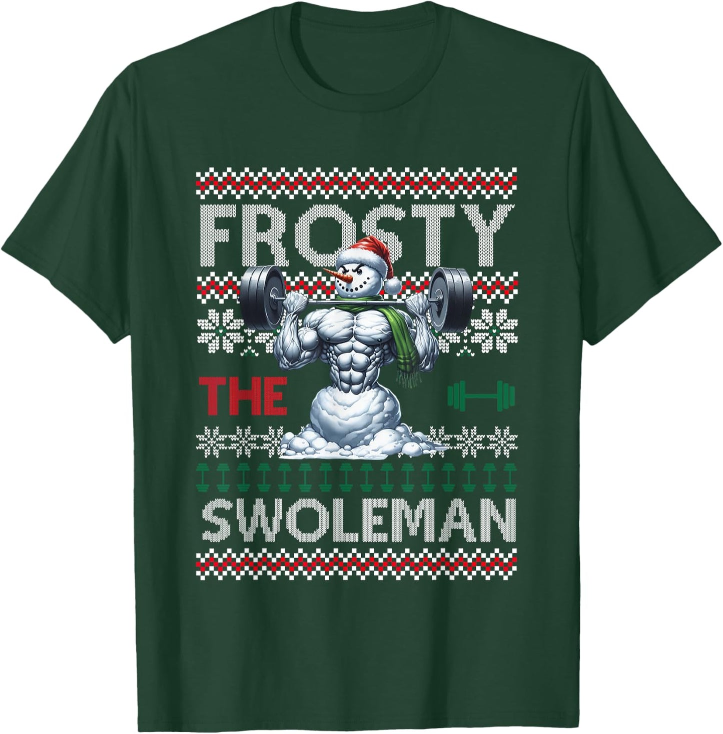 Frosty the Swoleman Funny Muscle Snowman Weightlifting Gym T-Shirt - T-Shirt | Forest