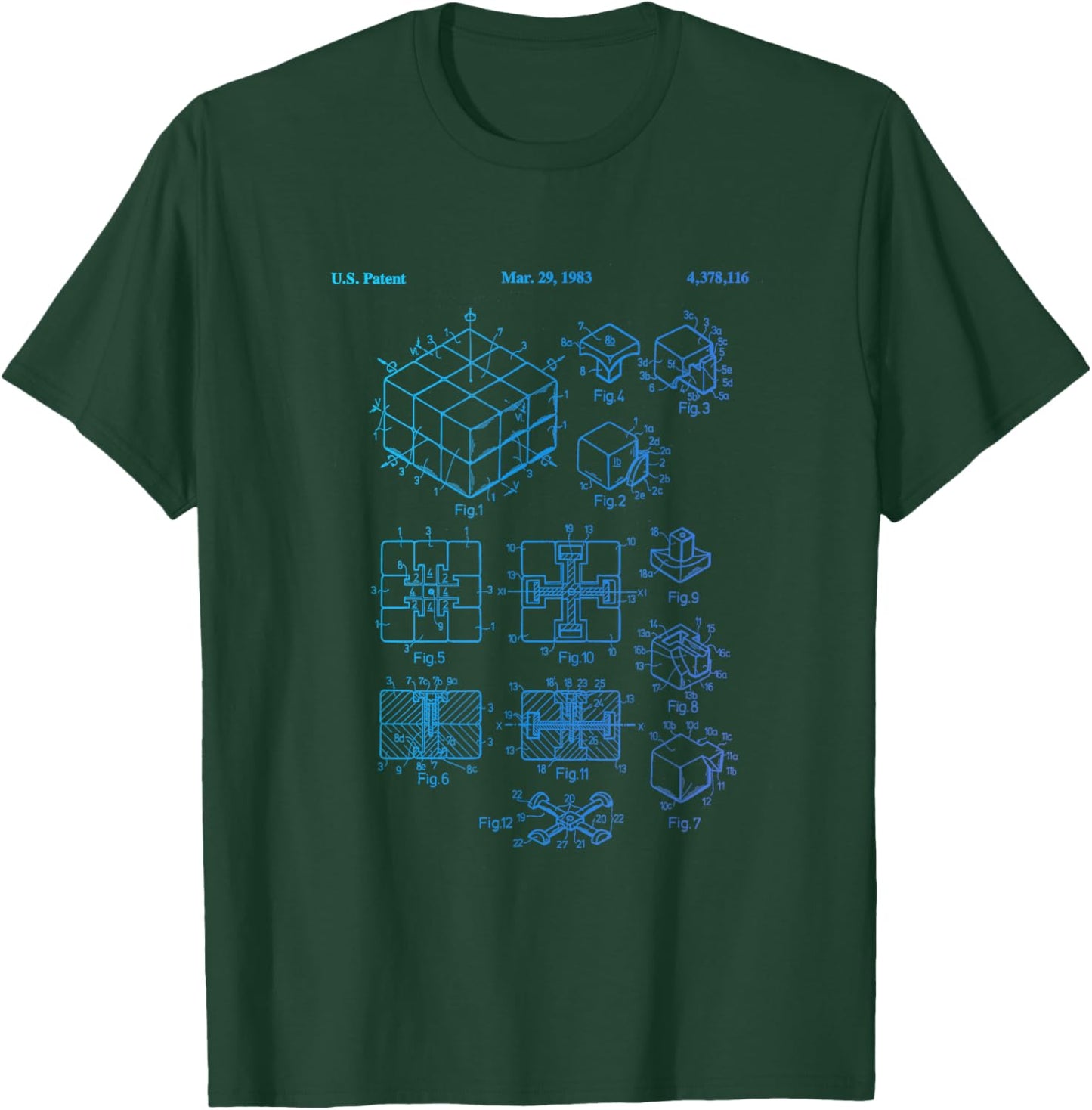 Competitive Puzzle Cube Rubik Patent Speed Cubing Retro Math T-Shirt - T-Shirt | Forest