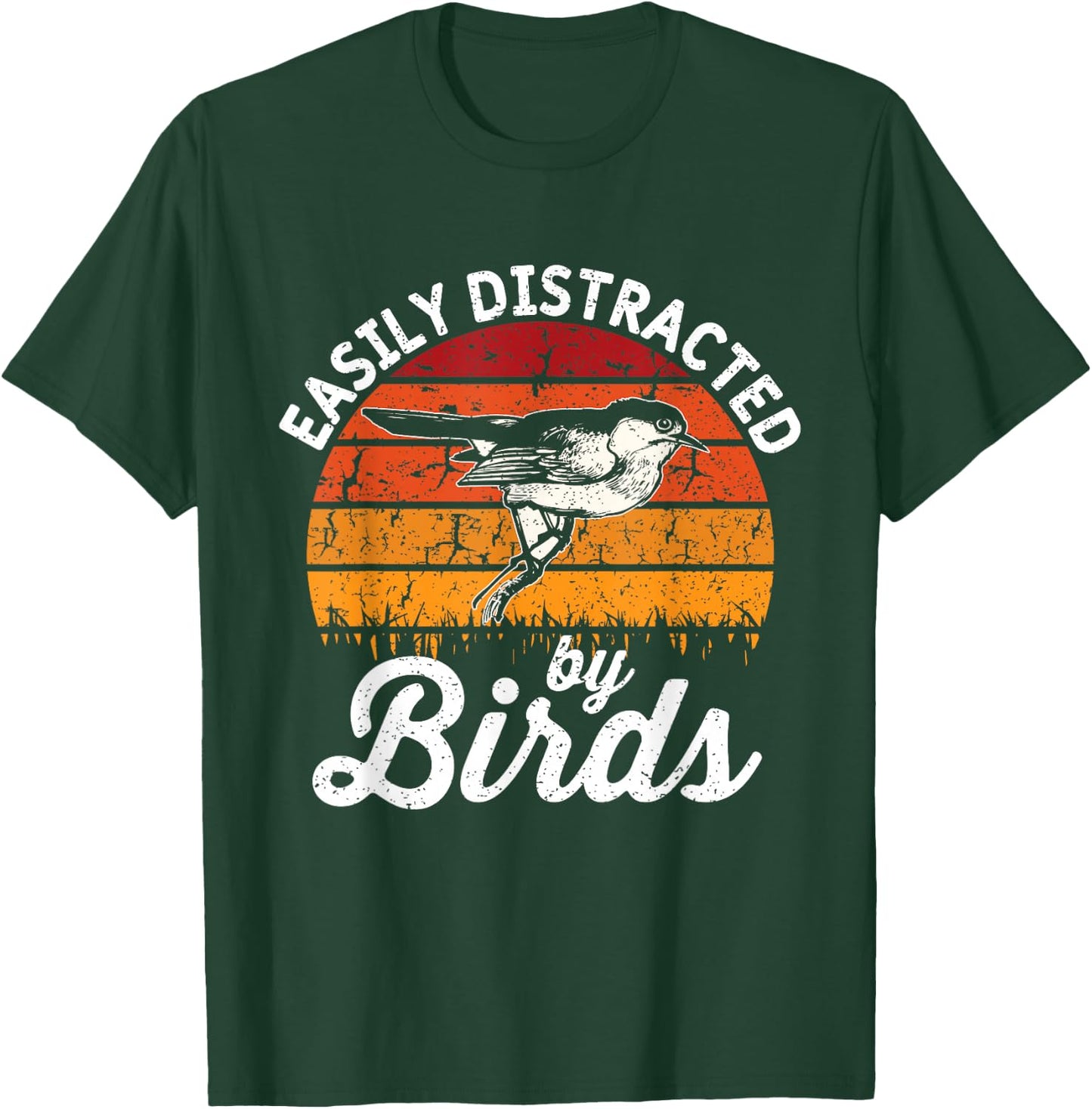 Vintage Distressed Easily Distracted By Birds Funny Bird T-Shirt - T-Shirt | Forest
