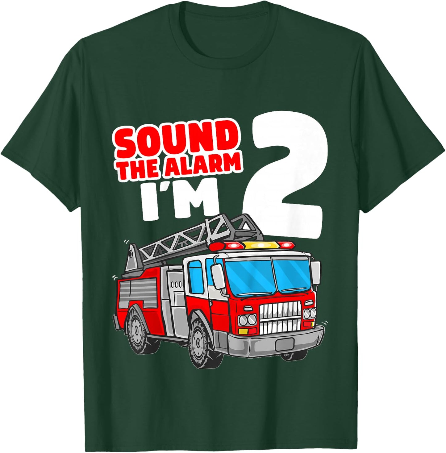 Kids Fire Truck 2 Year Old Firefighter 2nd Birthday Boy Toddler T-Shirt - T-Shirt | Forest
