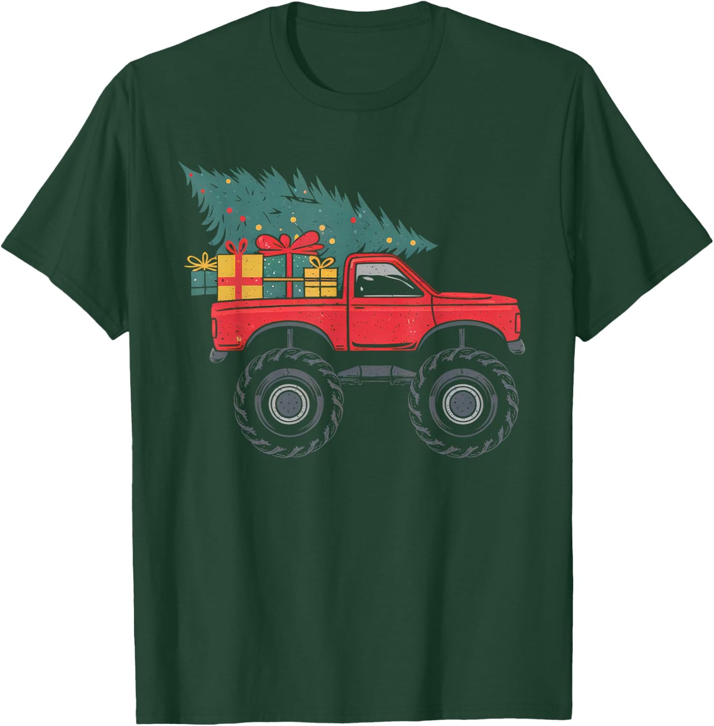 Boys Monster Truck Christmas Tree Xmas Squad Kids Toddler T-Shirt - T-Shirt | Forest