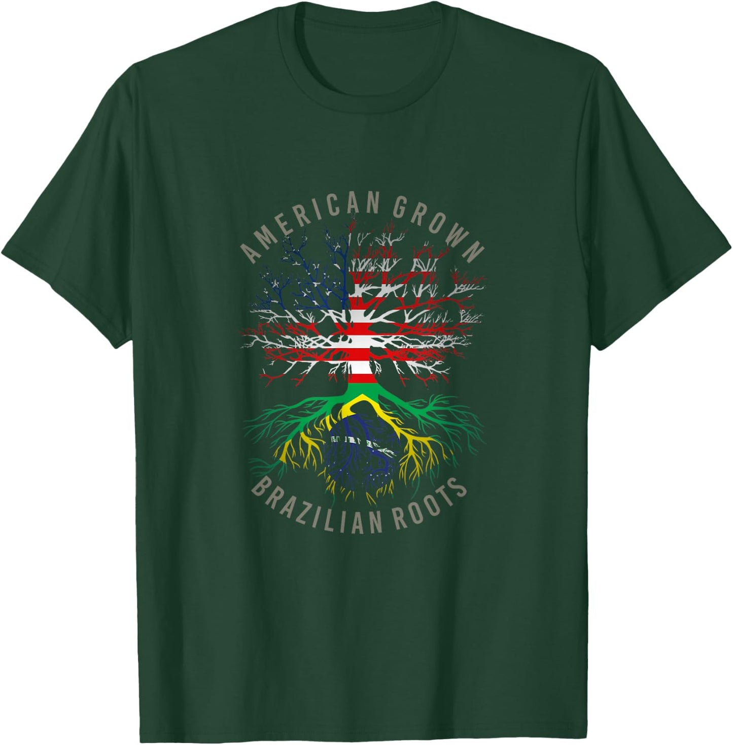 American Grown Brazilian Roots USA Brazil Flag Heritage Tree T-Shirt - T-Shirt | Forest