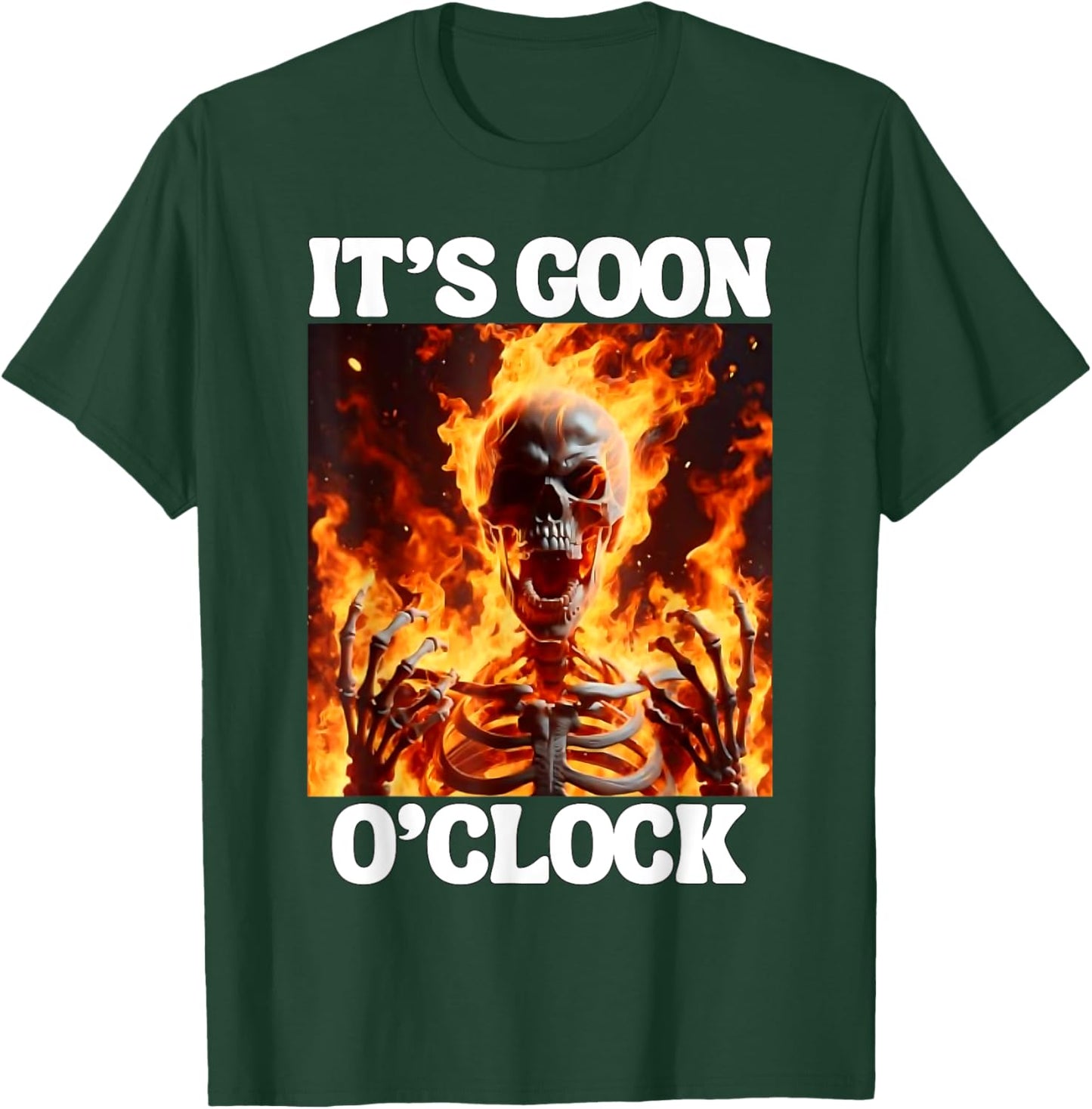 Gooning O'clock Funny Cringe Hard Skeleton Meme Flames T-Shirt - T-Shirt | Forest