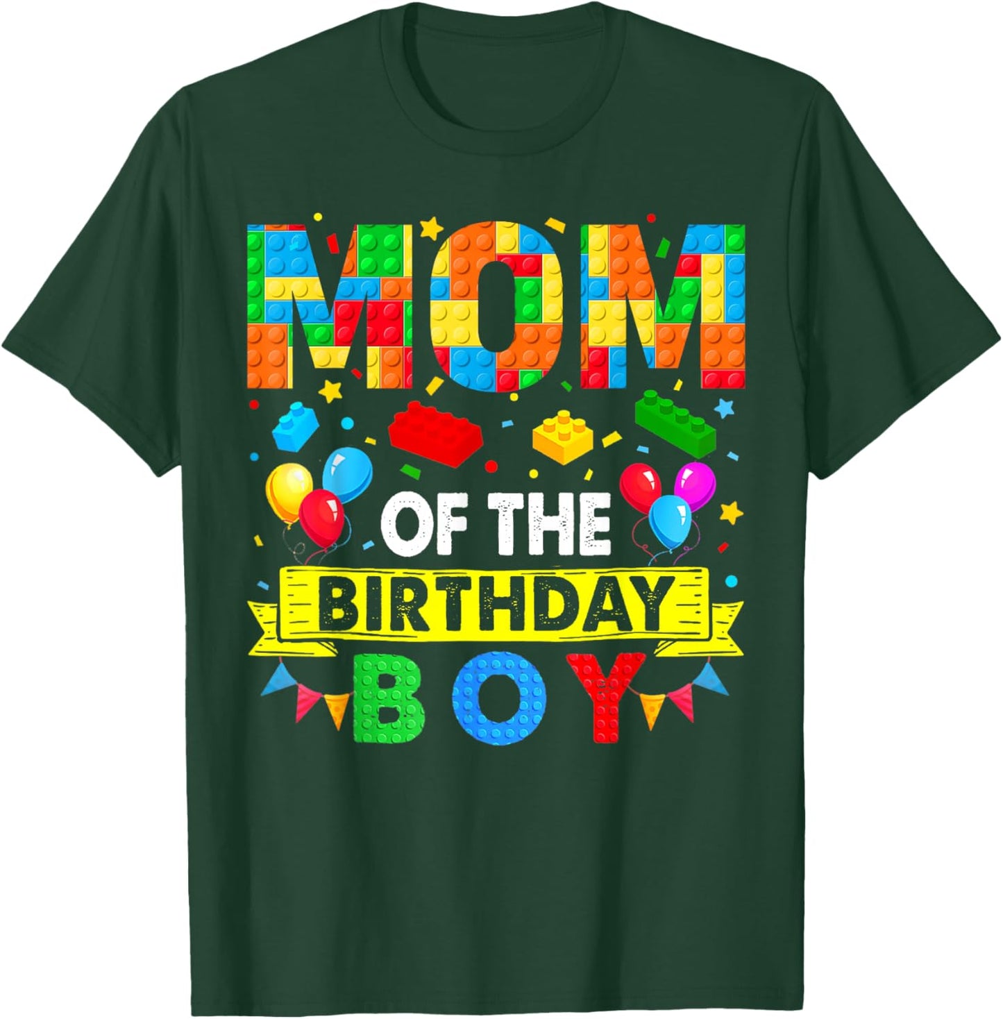 Mom Of The Birthday Boy Master Builder Blocks Toy Building T-Shirt - T-Shirt | Forest