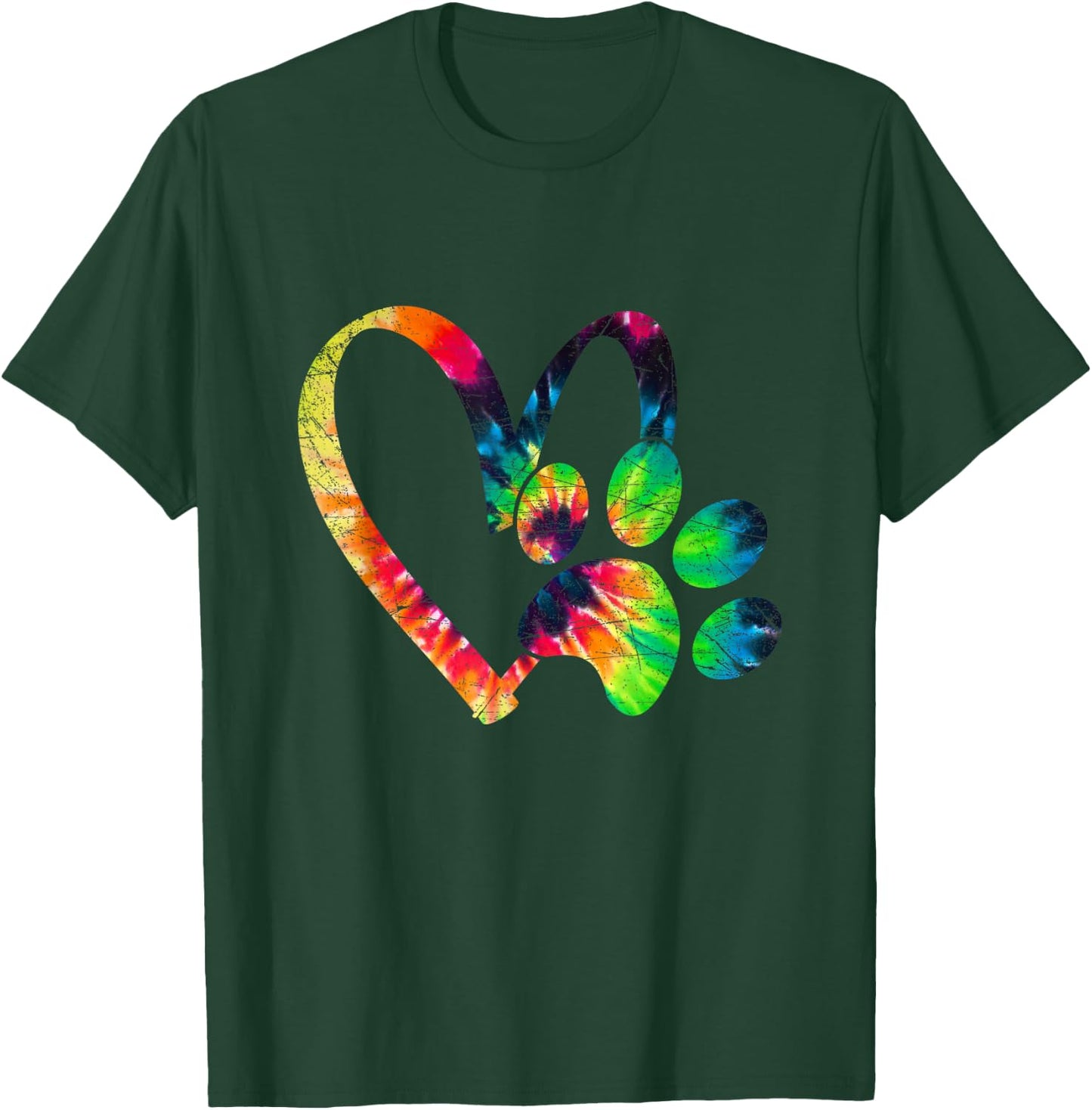 Tie Dye Love Dog Paw Print Animal Paw Dog Lover T-Shirt - T-Shirt | Forest