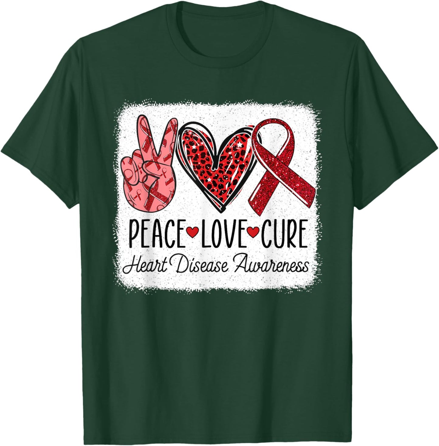 Peace Love Cure Heart Disease Awareness CHD Support Wear Red T-Shirt - T-Shirt | Forest