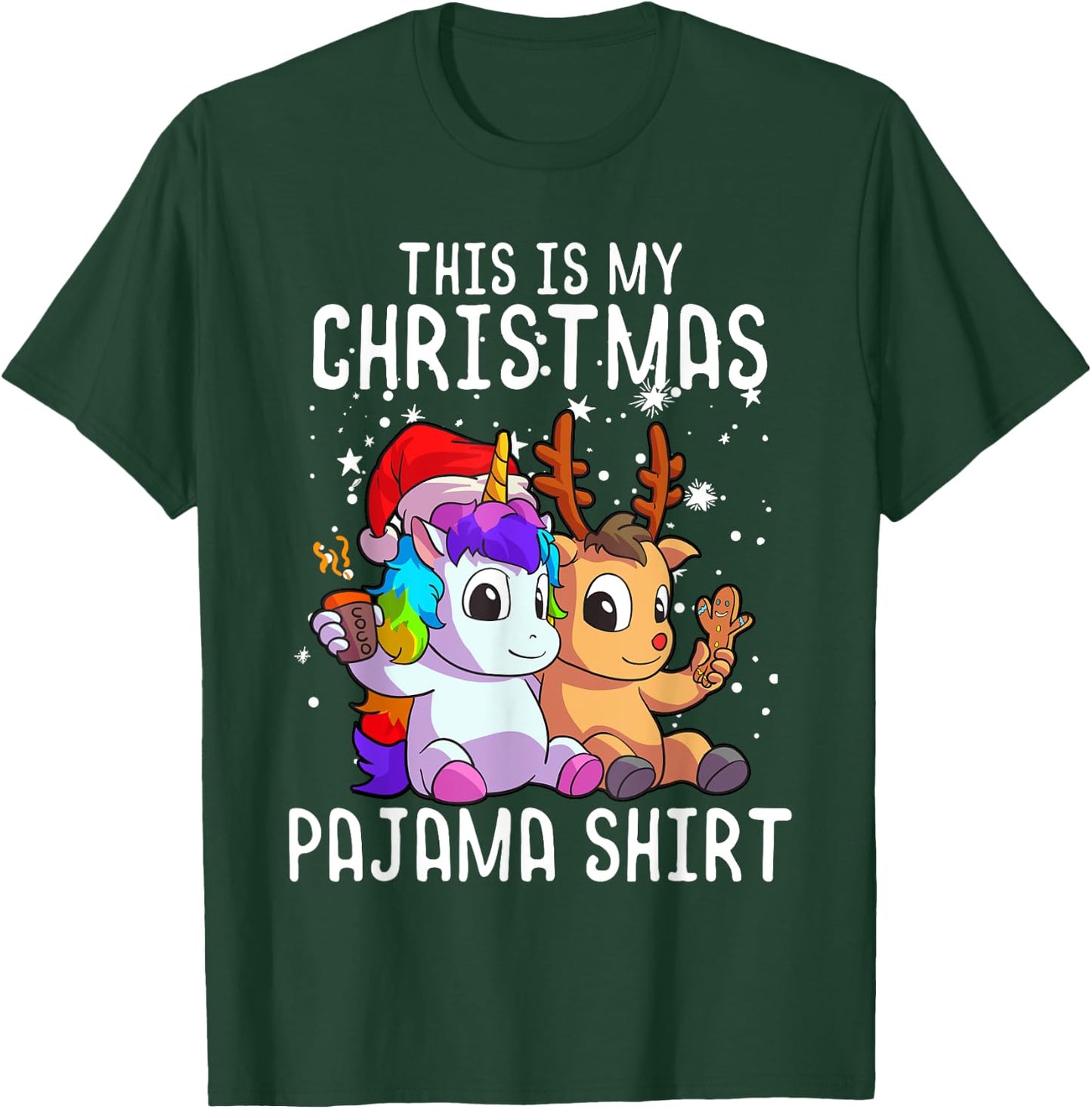Unicorn Christmas Pajama Shirt Reindeer Unicorn Lover Gift T-Shirt - T-Shirt | Forest