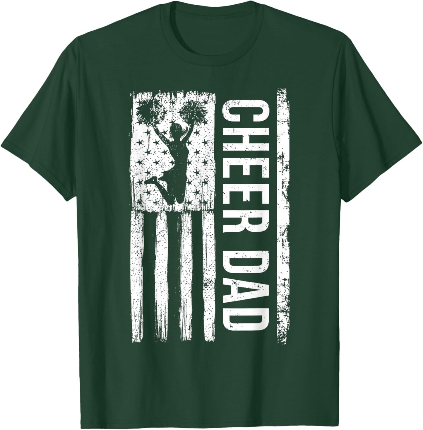 Cheer Dad Cheerleading American Flag Fathers Day Cheerleader T-Shirt - T-Shirt | Forest