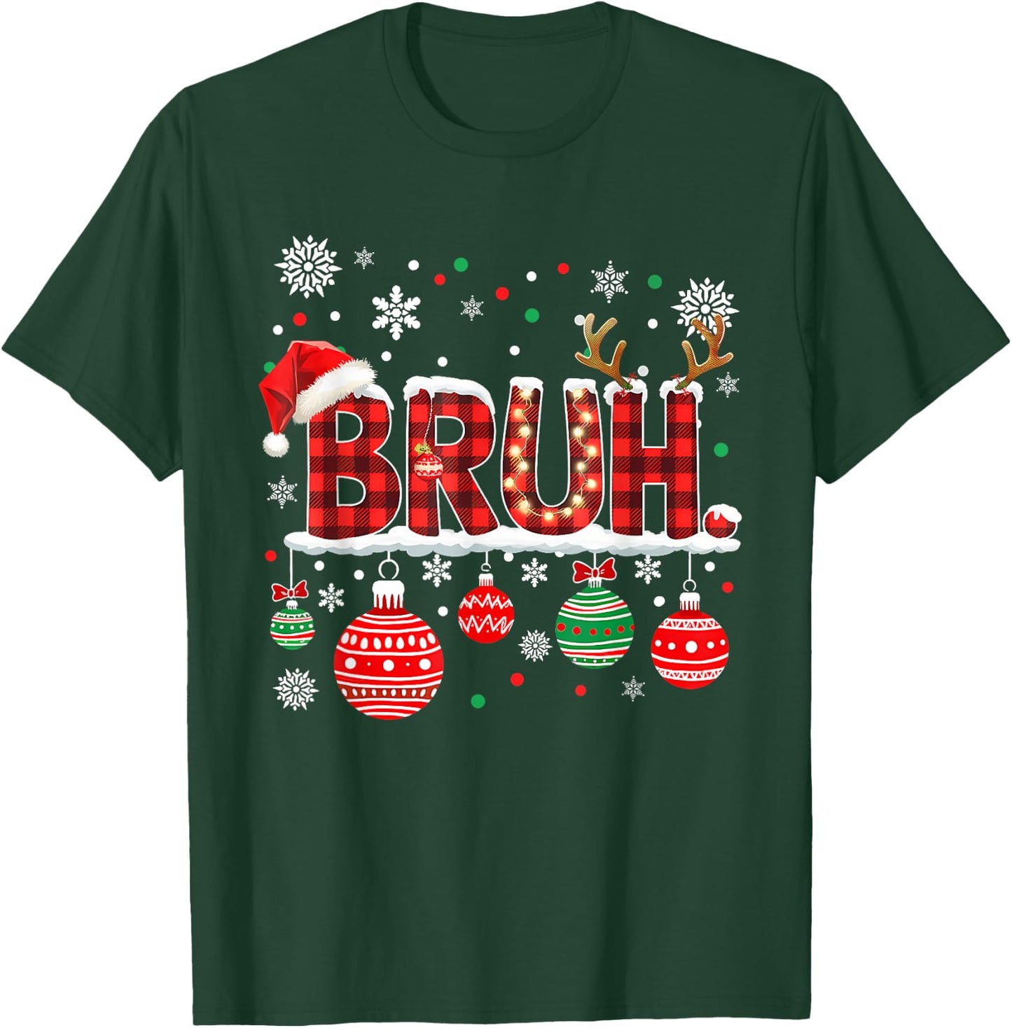 Bruh Funny Christmas Plaid Teens Boys Kids Xmas Pajamas T-Shirt - T-Shirt | Forest