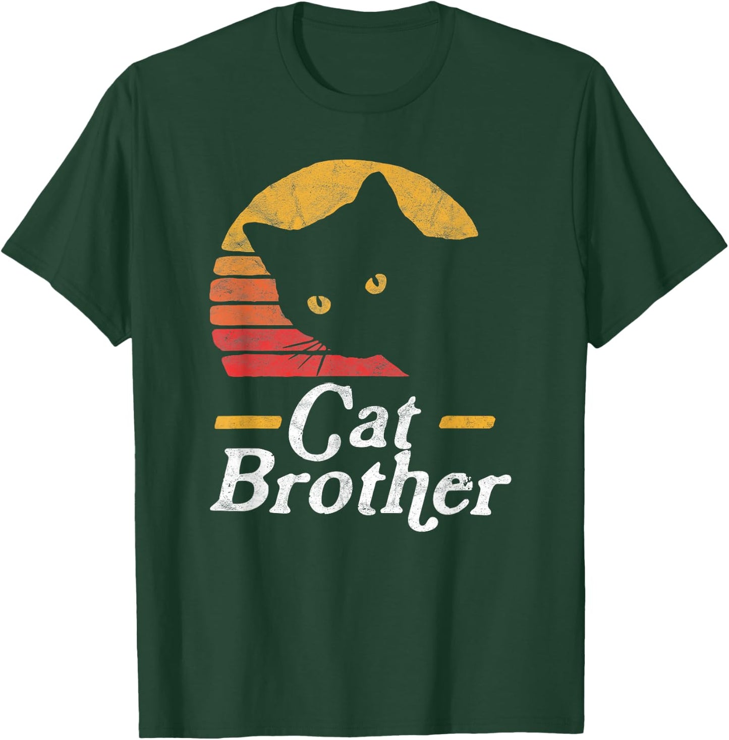 Cat Brother Vintage Eighties Style Sun Cat Retro Distressed T-Shirt - T-Shirt | Forest
