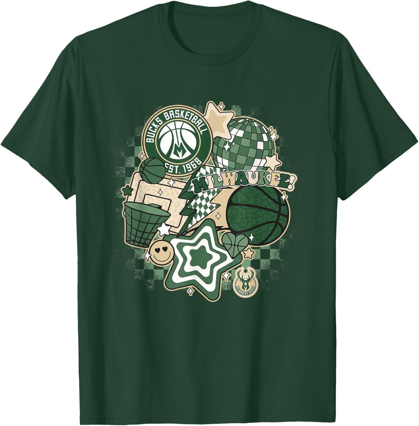 NBA Milwaukee Bucks Psychedelic Basketball Collage T-Shirt - T-Shirt | Forest