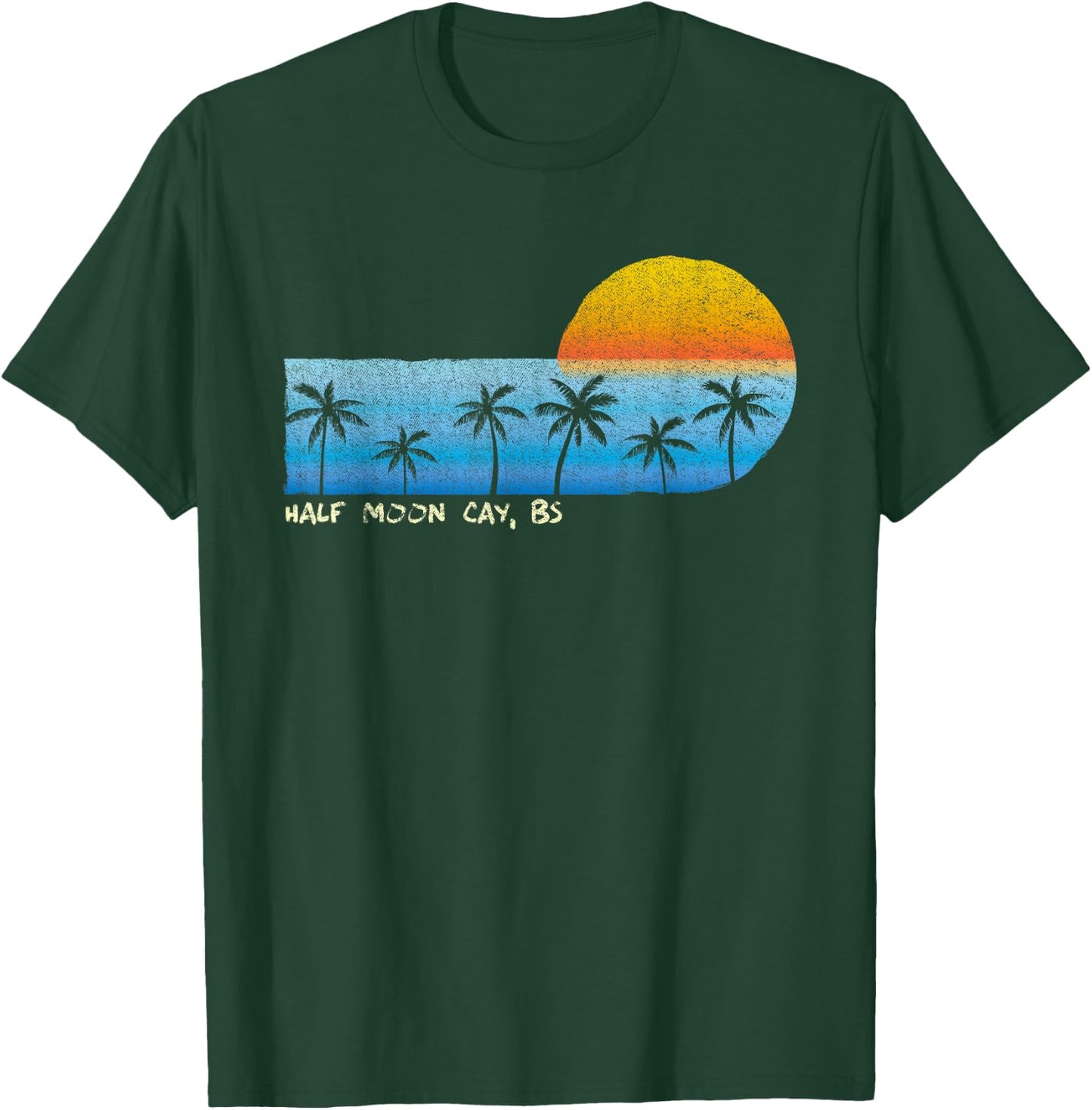 Vintage Half Moon Cay, BS Palm Trees & Sunset Beach T-Shirt - T-Shirt | Forest