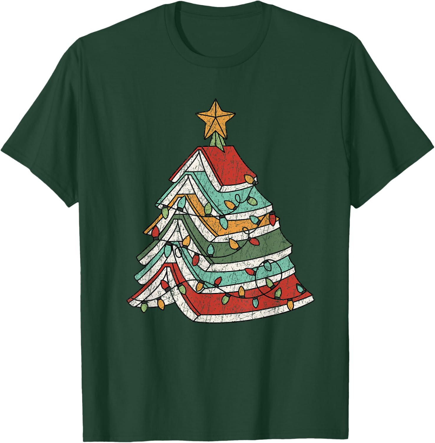Book Christmas Tree For Librarians Book Lovers T-Shirt - T-Shirt | Forest