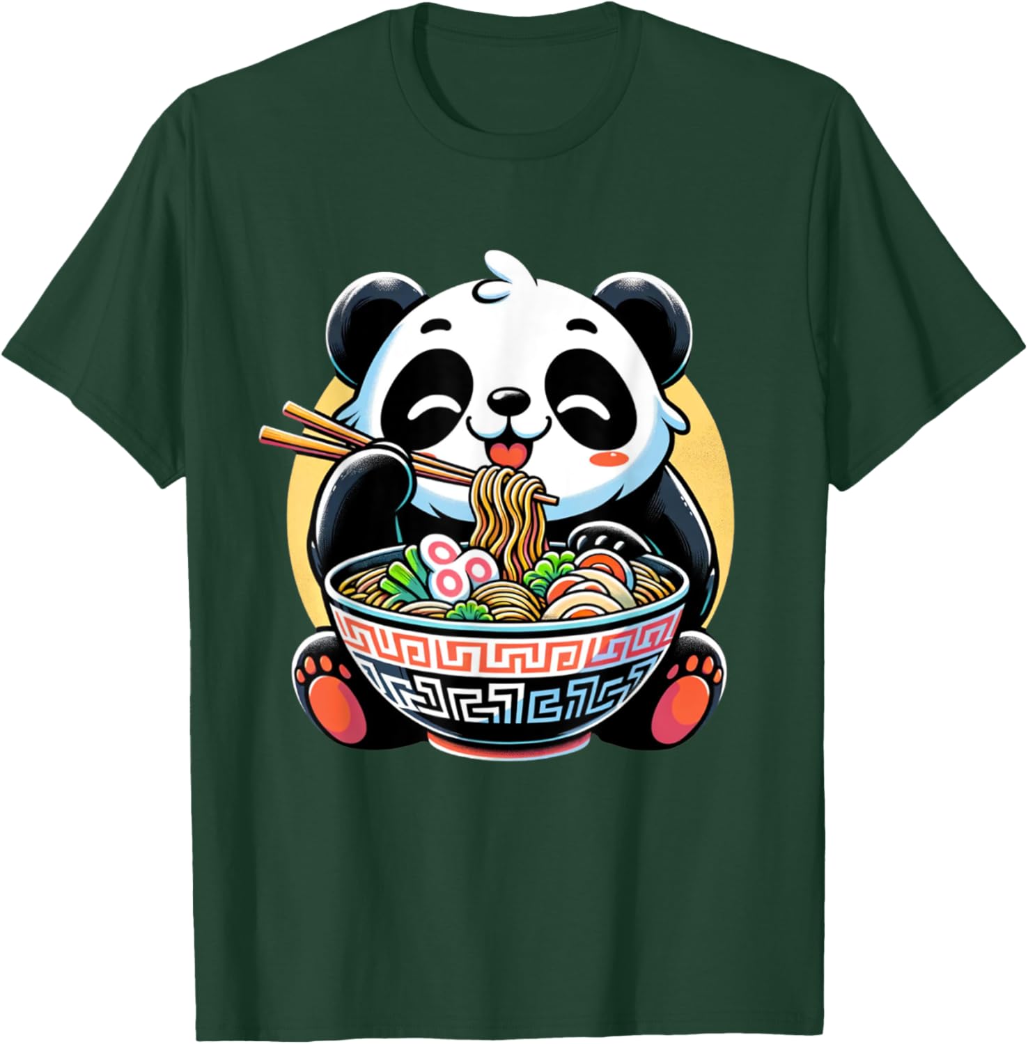 Panda Bear Eating Ramen Noodles Anime Japanese Kawaii T-Shirt - T-Shirt | Forest