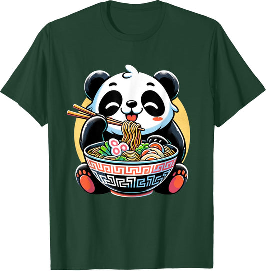 Panda Bear Eating Ramen Noodles Anime Japanese Kawaii T-Shirt - T-Shirt | Forest