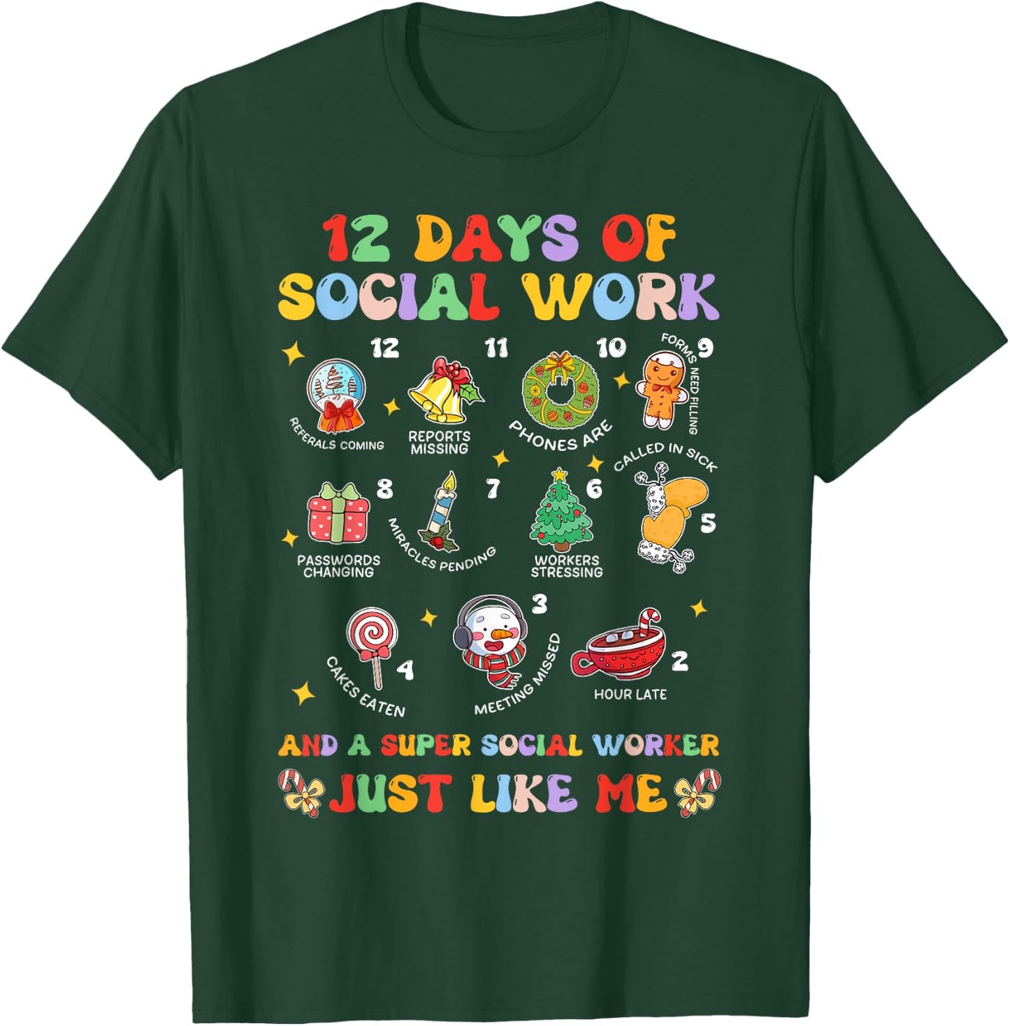 Groovy 12 Days Of Social Work Christmas School Social Worker T-Shirt - T-Shirt | Forest