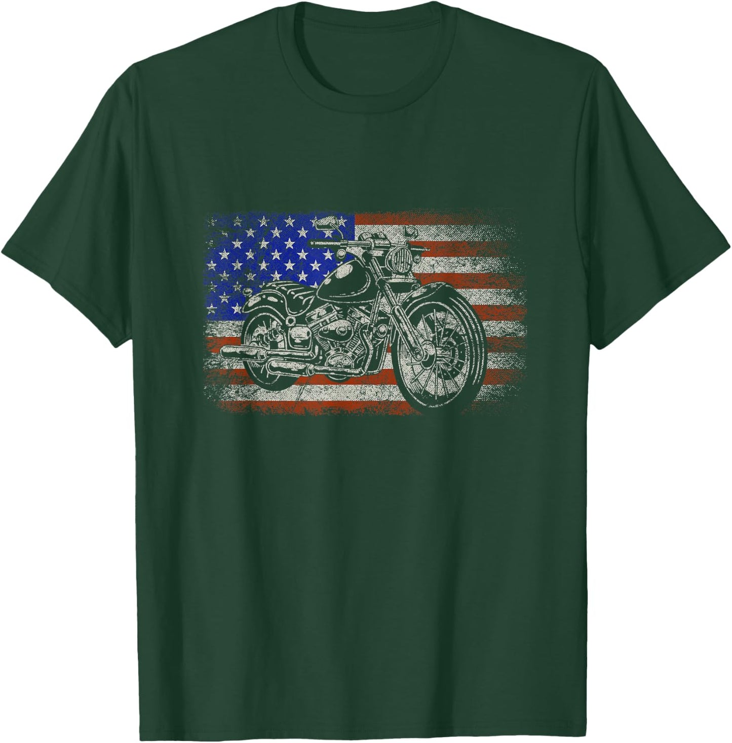 Patriotic American Motorcycle Rider Gift US Flag Biker Women Men T-Shirt - T-Shirt | Forest
