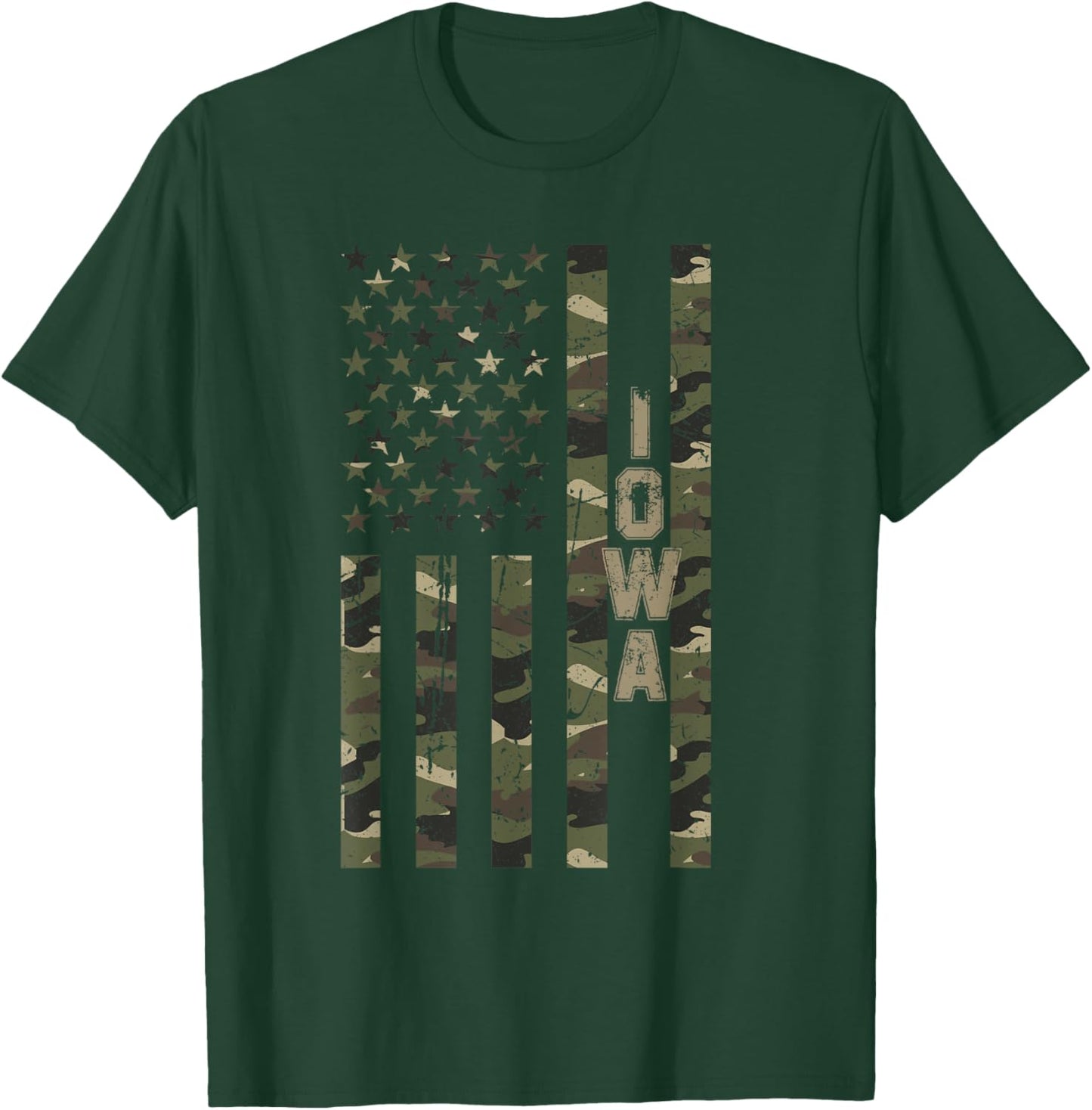 Iowa United States Distressed Camo w US Flag T-Shirt - T-Shirt | Forest
