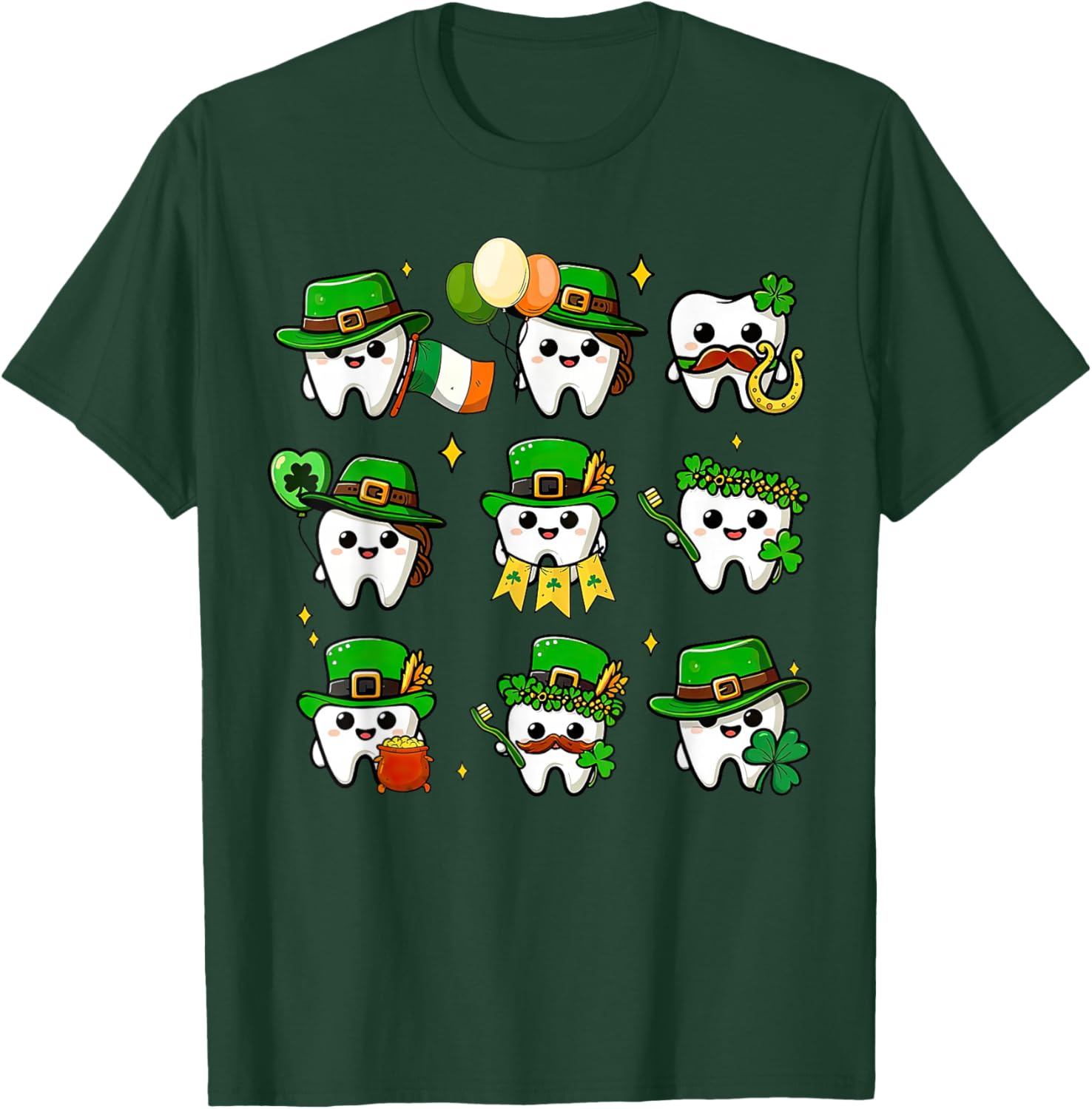 Dental Teeth St Patrick's Day Irish Dentist Shamrock T-Shirt - T-Shirt | Forest