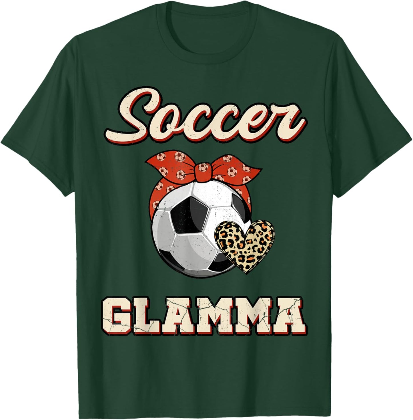 Soccer Glamma Bandana Leopard Heart Fans Mother's Day T-Shirt - T-Shirt | Forest