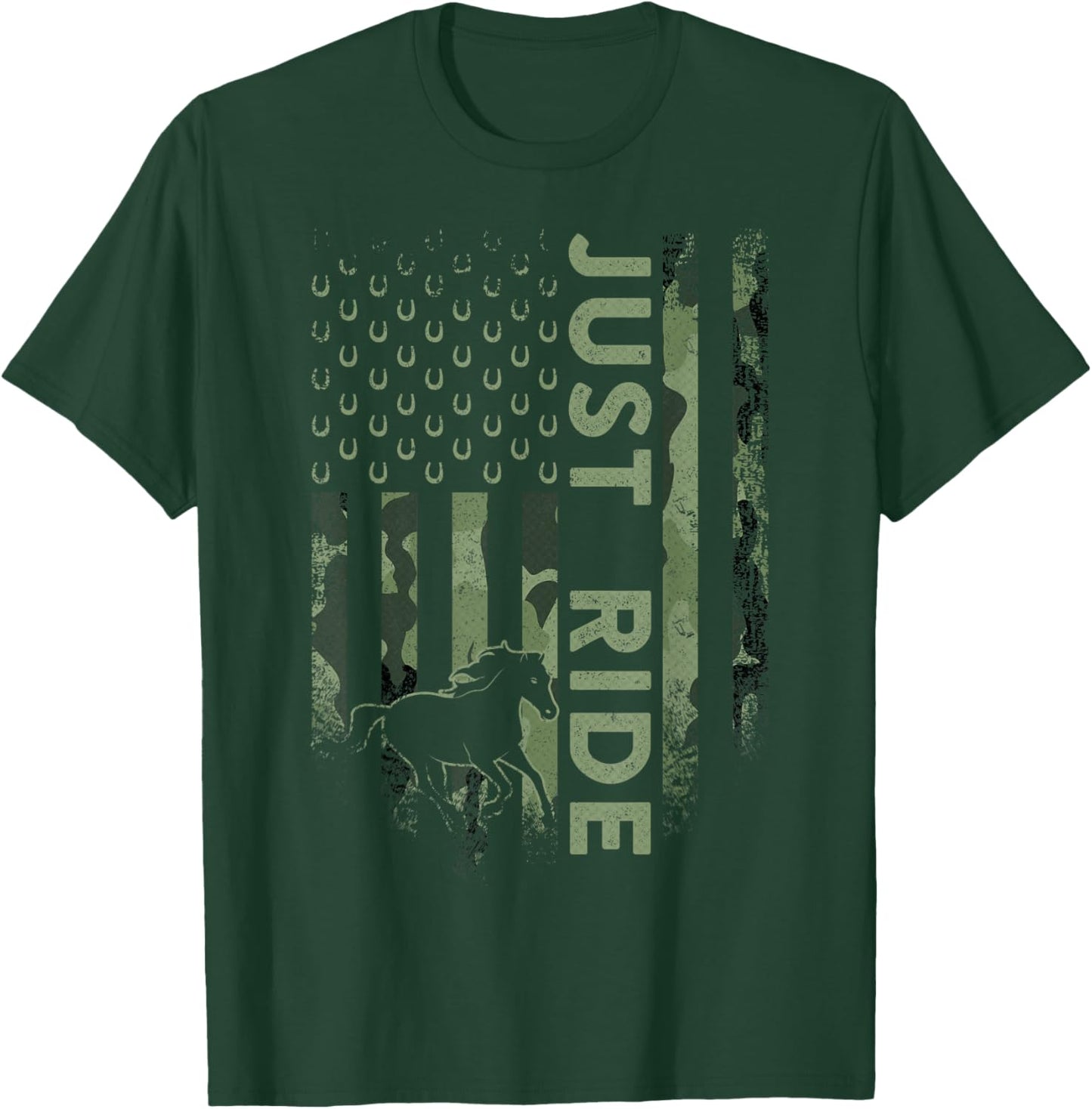 Vintage USA Camouflage Just Ride Horse, Horseback Riding T-Shirt - T-Shirt | Forest