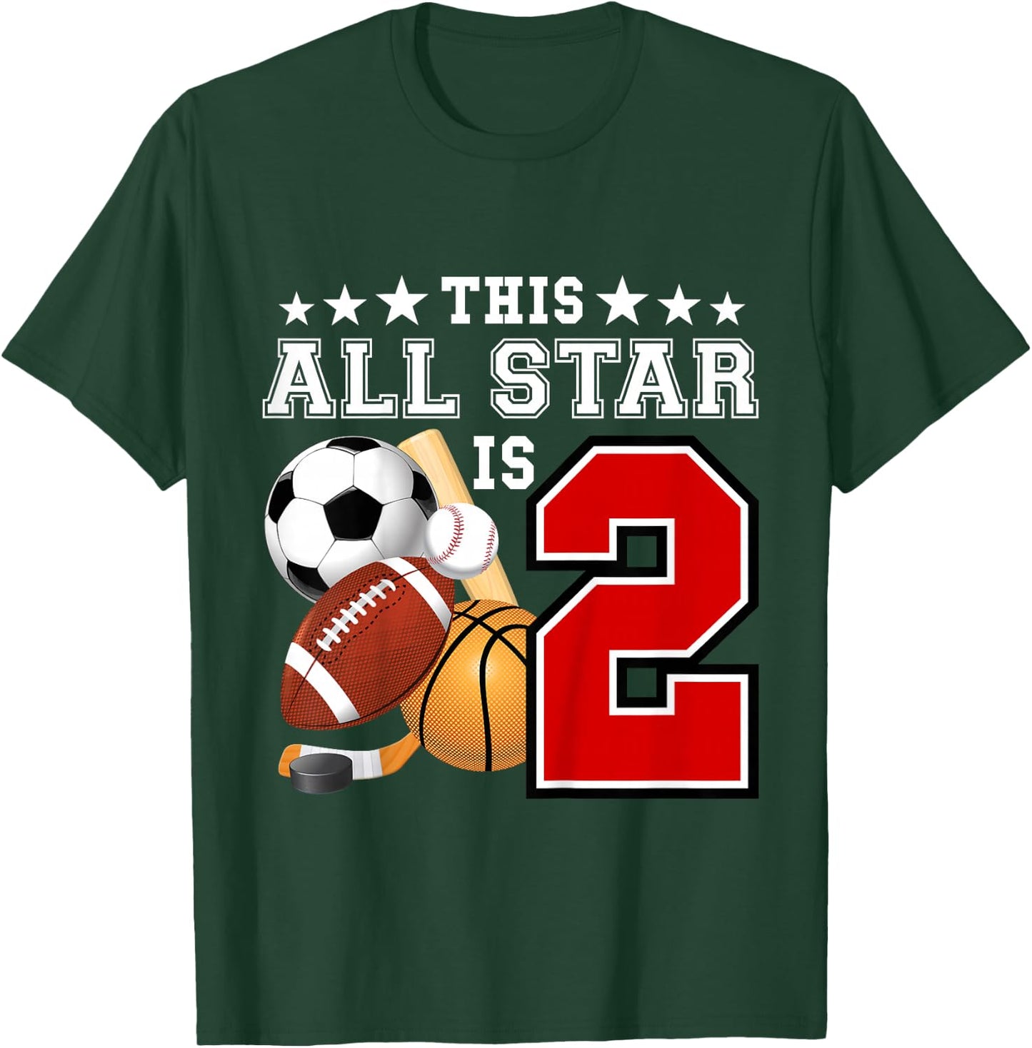 2 Year Old Sports Star Birthday Party All Sport 2nd Gift T-Shirt - T-Shirt | Forest