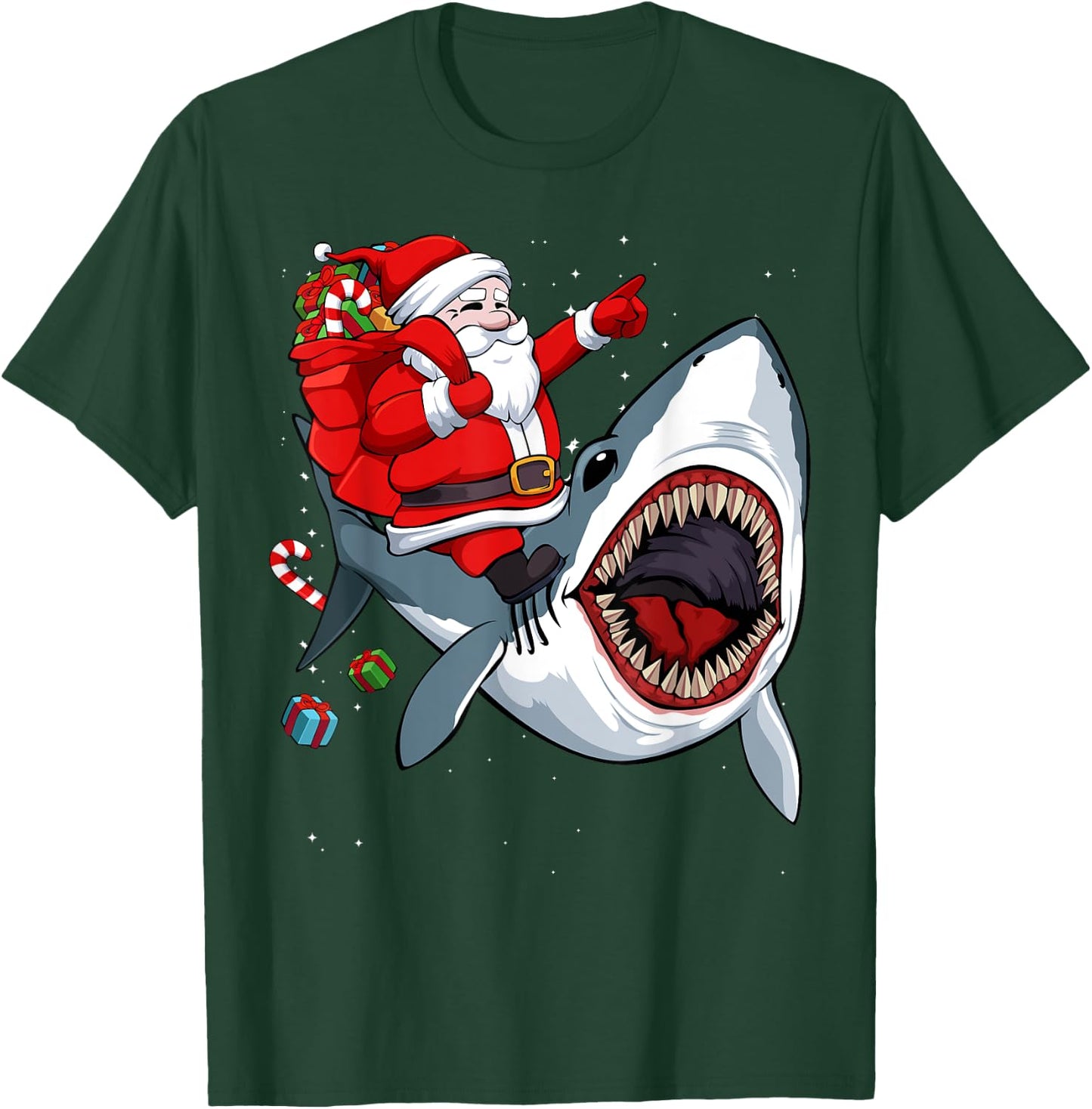 Santa Riding Shark Christmas Pajama Cute Ocean Animal X-Mas T-Shirt - T-Shirt | Forest