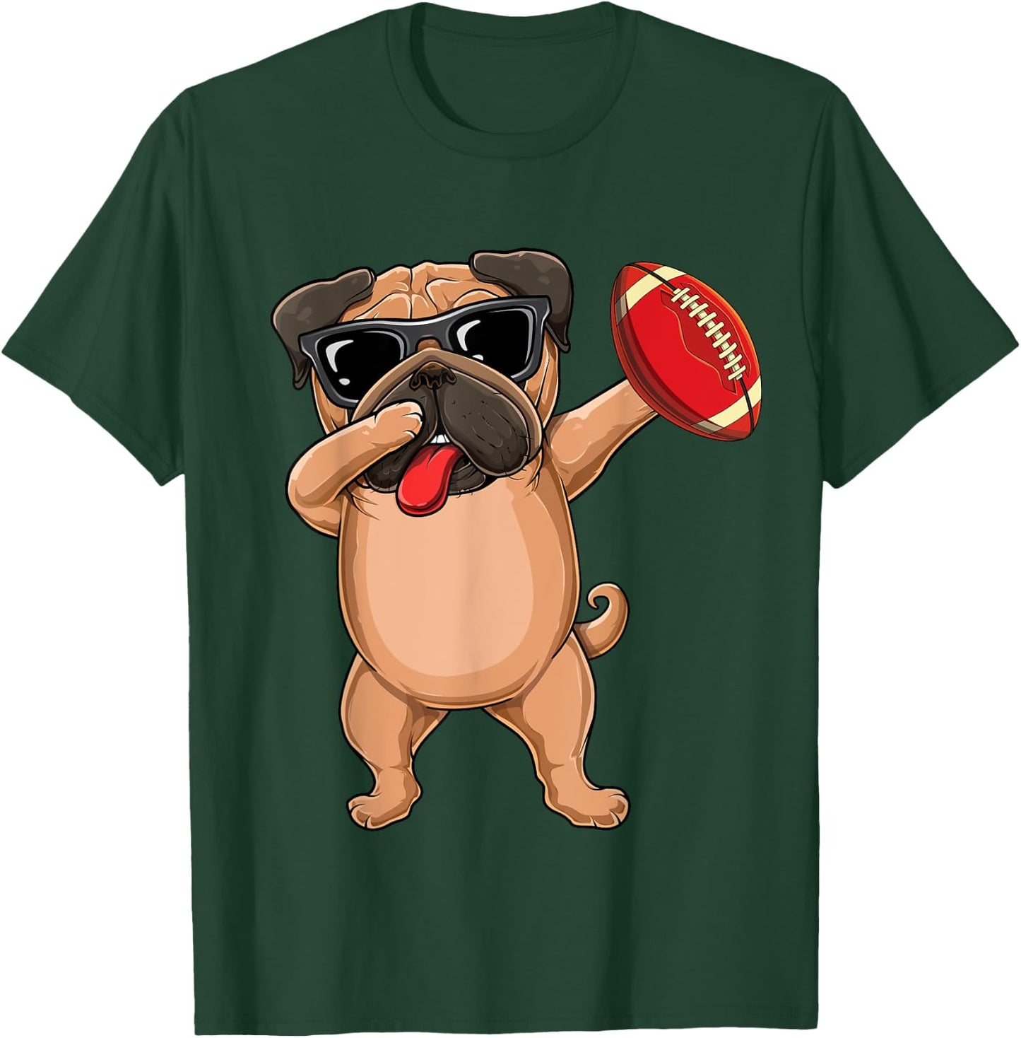 Dabbing Cute football sunglasses Pug dog- Pet lover & dab T-Shirt - T-Shirt | Forest
