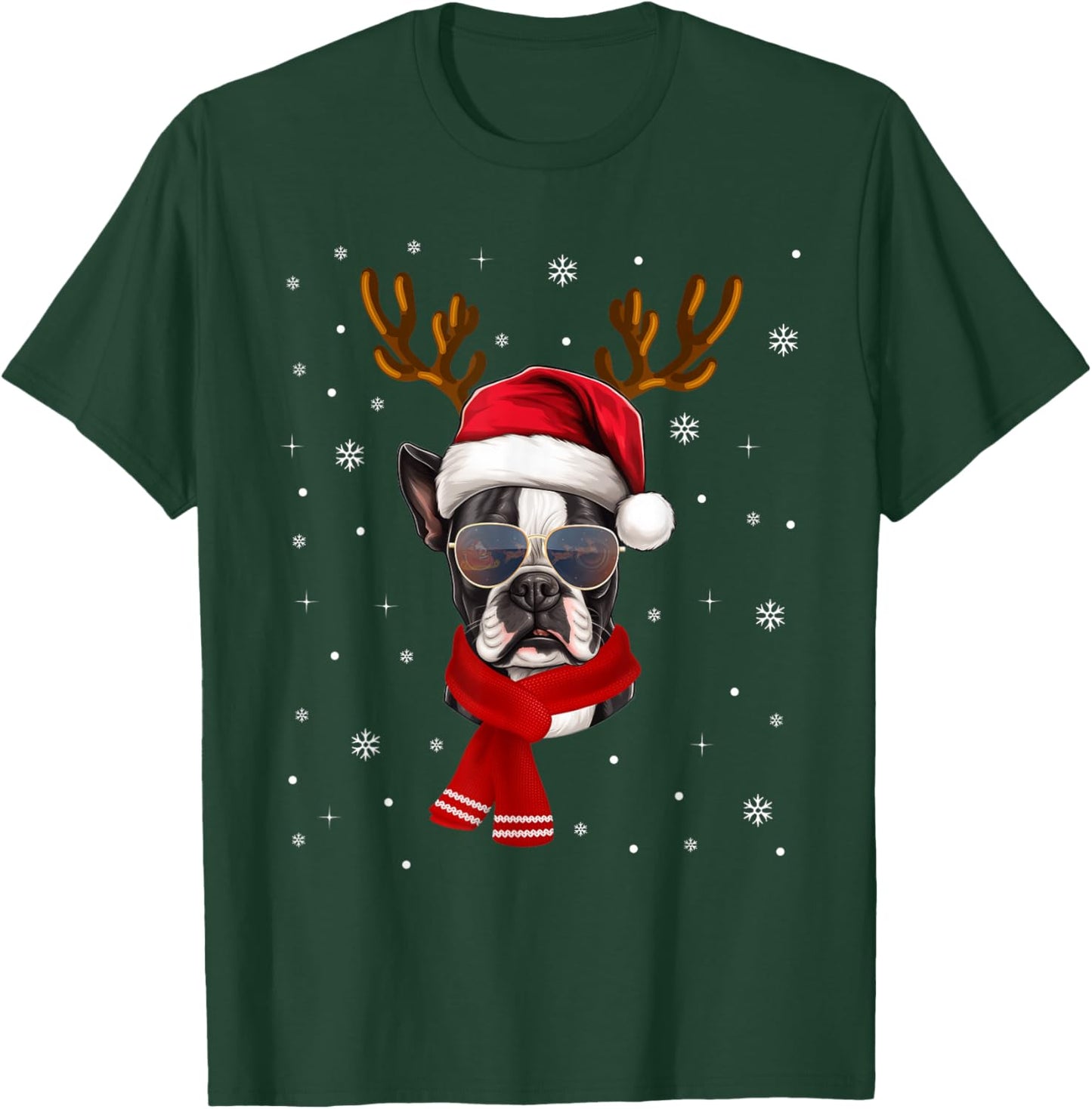 Funny Family Matching Reindeer Xmas Boston Terrier Christmas T-Shirt - T-Shirt | Forest