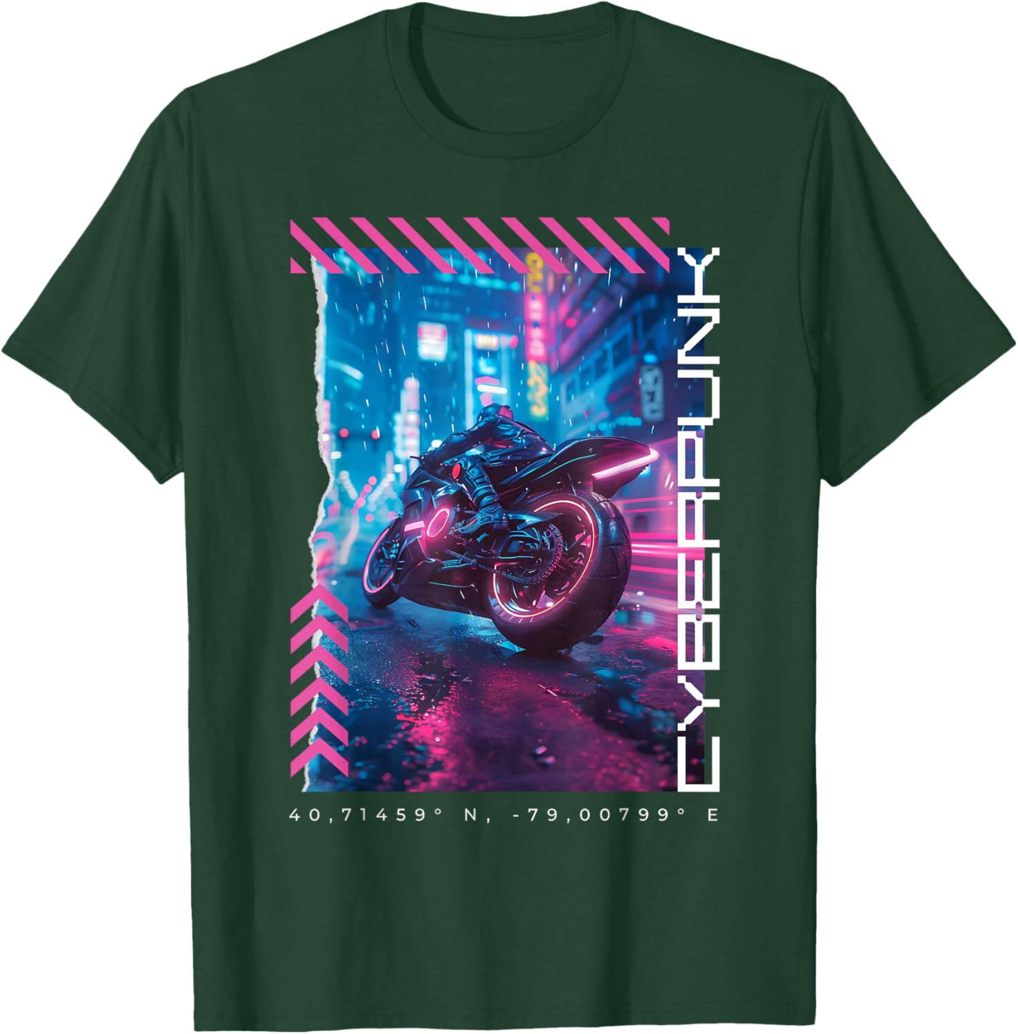 Cyberpunk Motorbike | Futuristic Tokyo T-Shirt - T-Shirt | Forest