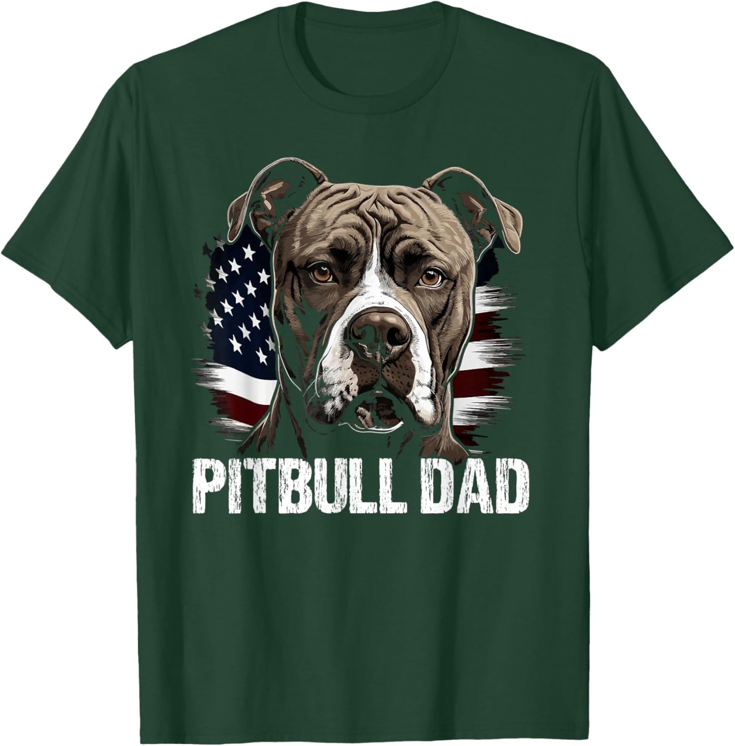 Best Pitbull Dad American Flag | Pitbull T-Shirt - T-Shirt | Forest