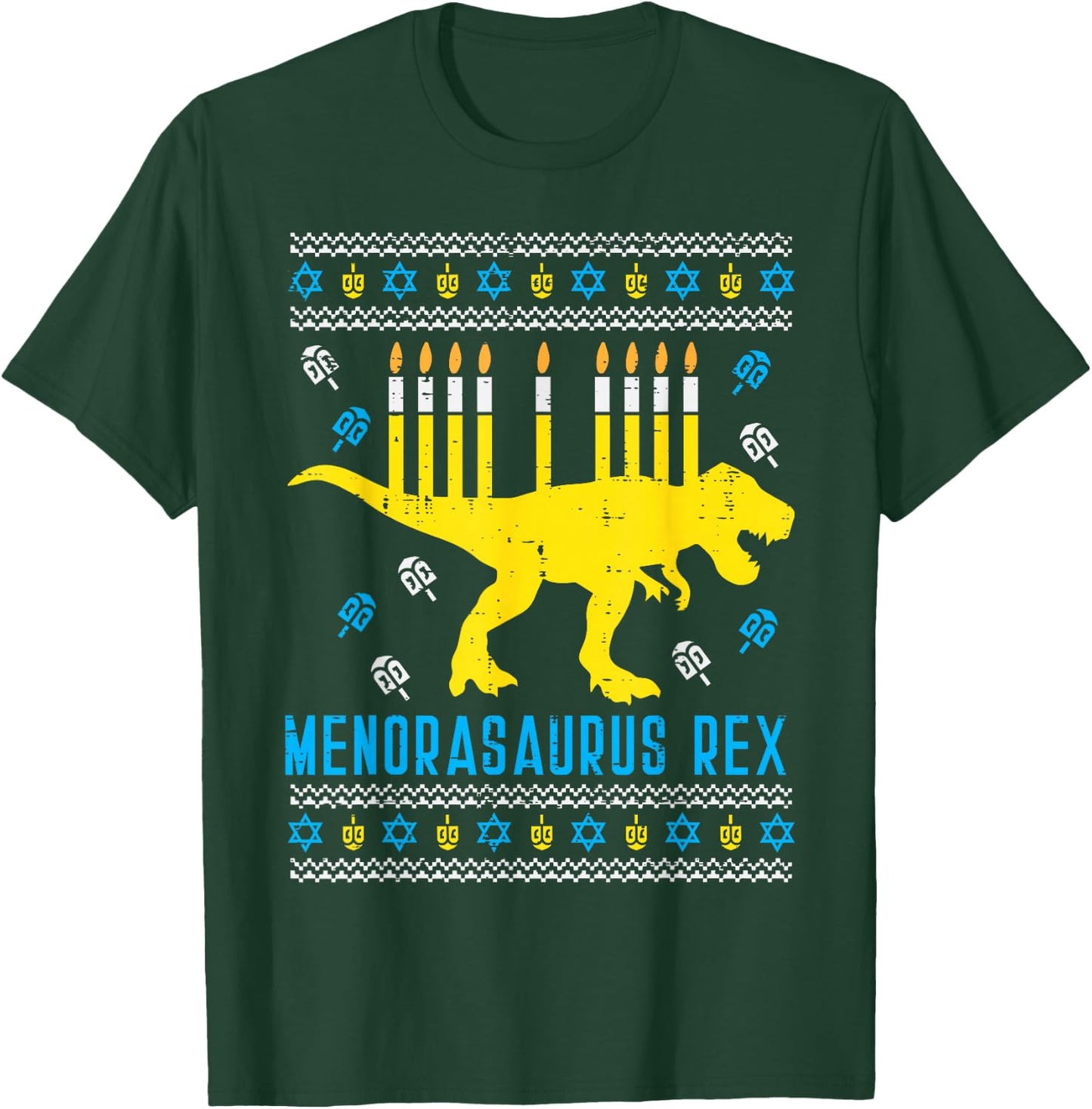 Menorasaurus Rex Trex Menorah Ugly Hanukkah Chanukkah Gift T-Shirt - T-Shirt | Forest