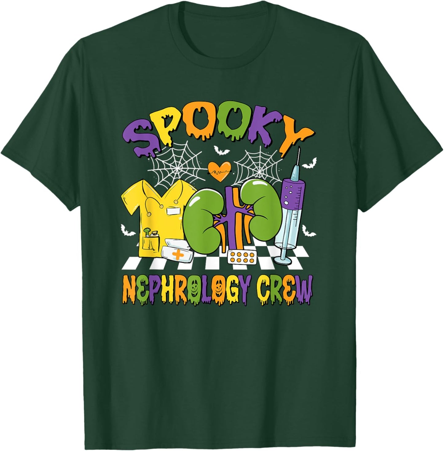 Retro Spooky Nephrology Crew Nephrology Nurse Halloween T-Shirt - T-Shirt | Forest