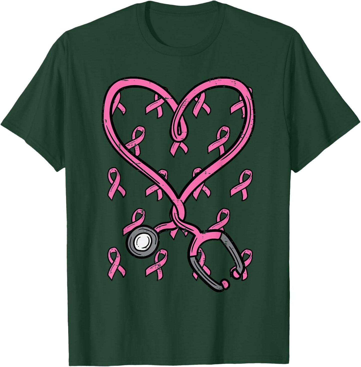 Pink Stethoscope Nurse Scrub Breast Cancer Awareness Women T-Shirt - T-Shirt | Forest