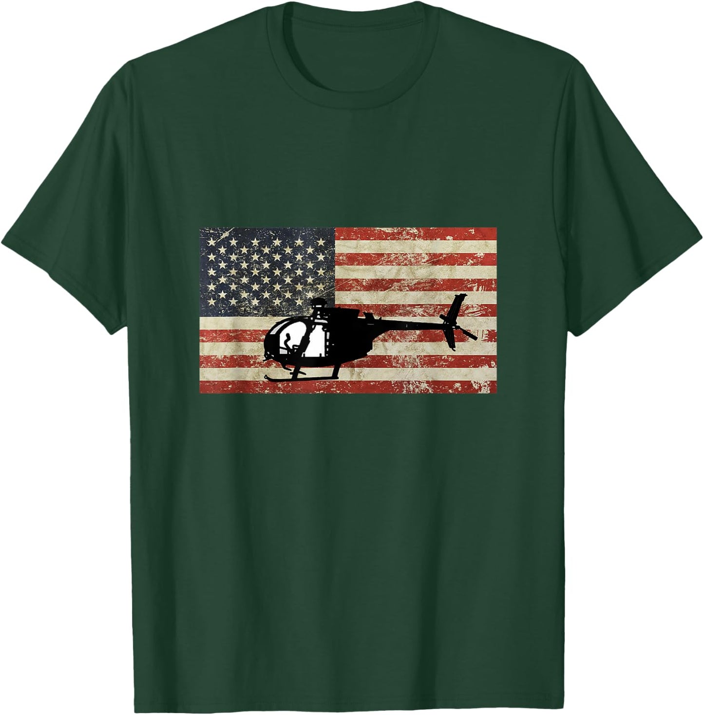 American USA Flag Little Bird Helicopter Pilot Army Military Women Kids Men T-Shirt - T-Shirt | Forest