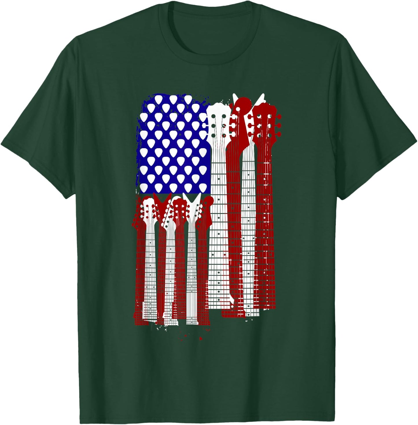 USA Flag Guitar and Plectrum Rock Concert Design | -Adults, Kids | Black, Small T-Shirt - T-Shirt | Forest