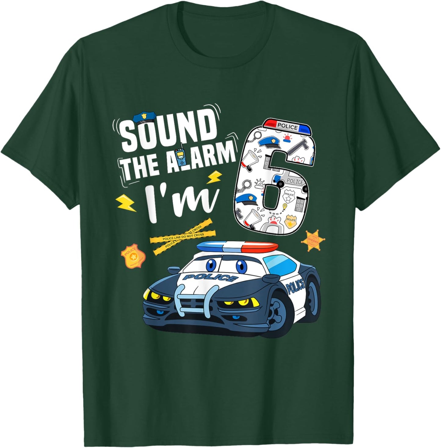 6th B-Day Police Car Police Boy Officer Birthday 6 Year Old T-Shirt - T-Shirt | Forest