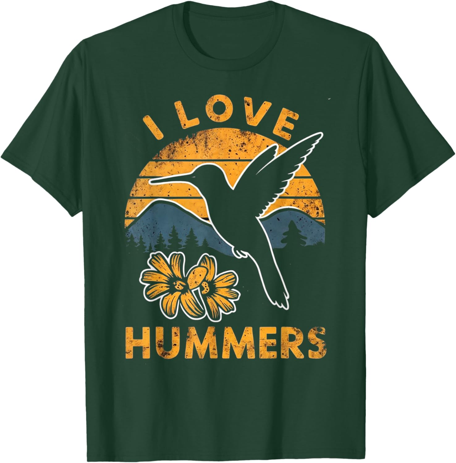 I Love Hummers Hummingbird Vintage Sunset T-Shirt - T-Shirt | Forest
