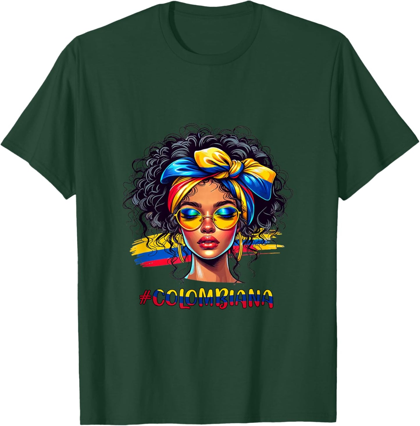 Retro Messy Bun Colombiana Colombian Girl Mujer Women T-Shirt - T-Shirt | Forest