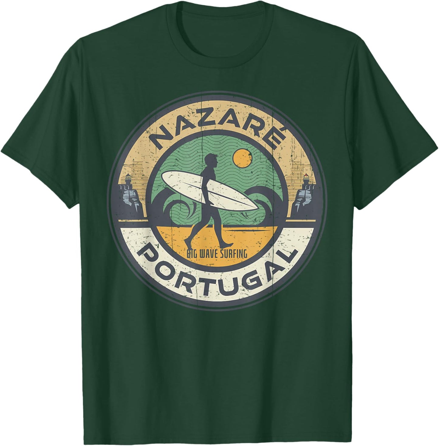 Vintage Nazare Portugal Beach Vintage Retro Surfing T-Shirt - T-Shirt | Forest
