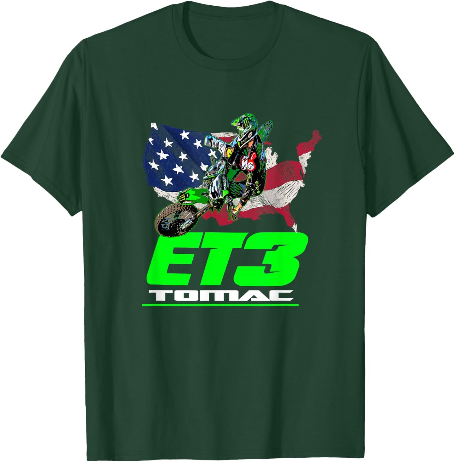 Eli Et3 Tomac Usa Flag 450sx Motocross Et1 T-Shirt - T-Shirt | Forest